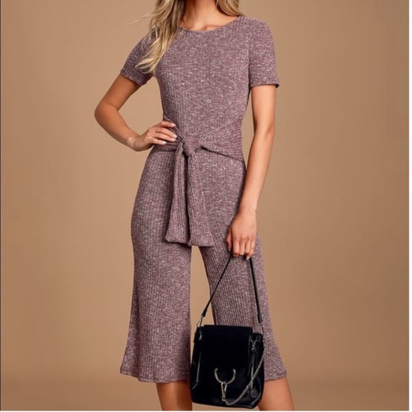 Lulu's Heather Burgundy Knit Front Tie Jumper Large - Picture 1 of 4